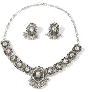 Vintage Austrian Crystal Kundan Necklace Earrings Jewelry Set for Women